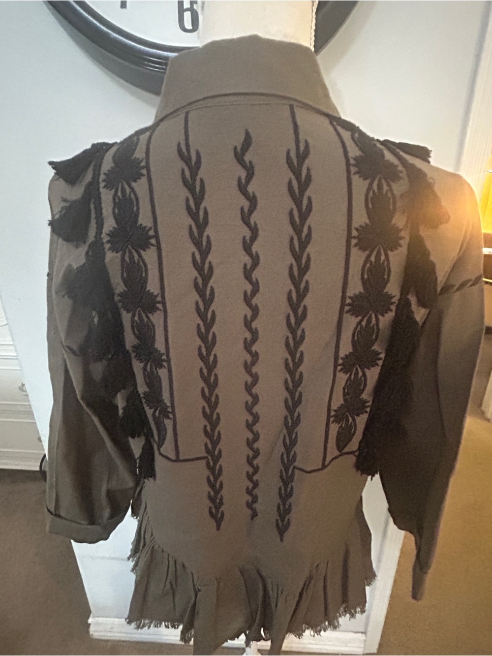 Zara Olive Green Boho Embroidered Fringe Jacket - Picture 7 of 11